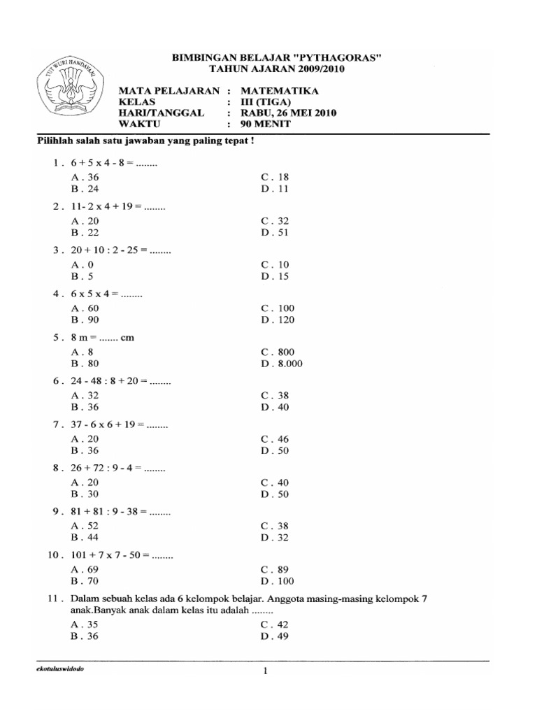 15 Latihan Soal PTS Matematika Kelas 3 Semester 2 yang Sering Muncul di Ujian Sekolah