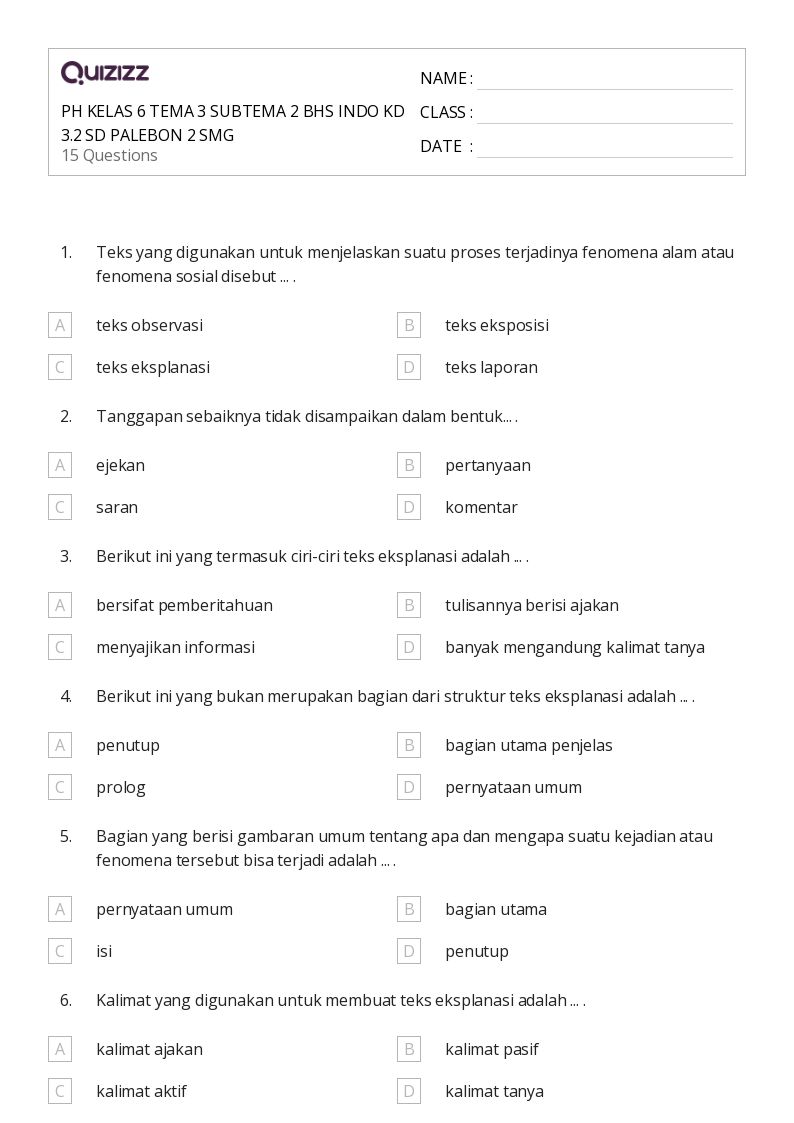 50 lembar kerja Bahasa dan Kosakata untuk Kelas 6 di Quizizz Gratis 50 lembar kerja Bahasa dan Kosakata untuk Kelas 6 di Quizizz Gratis