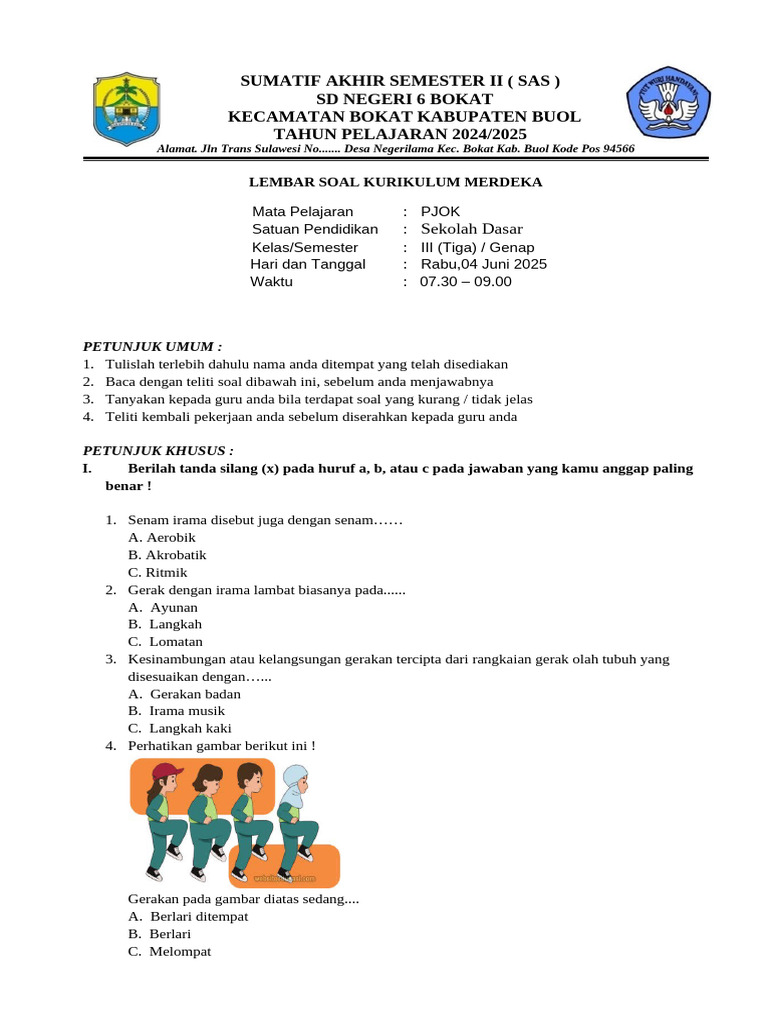 Soal PJOK Kelas 3 Semester 2 PDF