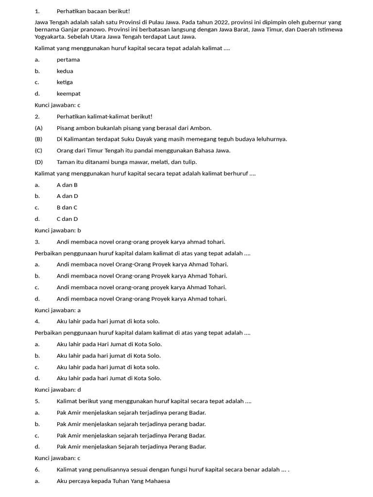 Soal Huruf Kapital Kelas 5 SD PDF Soal Huruf Kapital Kelas 5 SD PDF