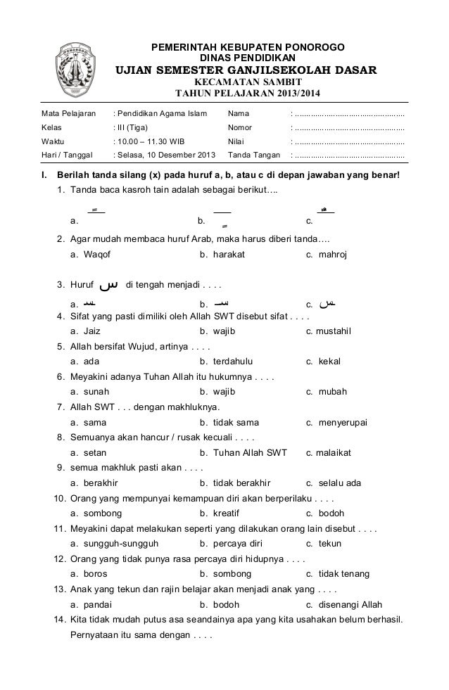 Bocoran 25 Soal Ulangan Agama Kelas 3 Semester 1 yang Sering Keluar Saat Ujian Sekolah