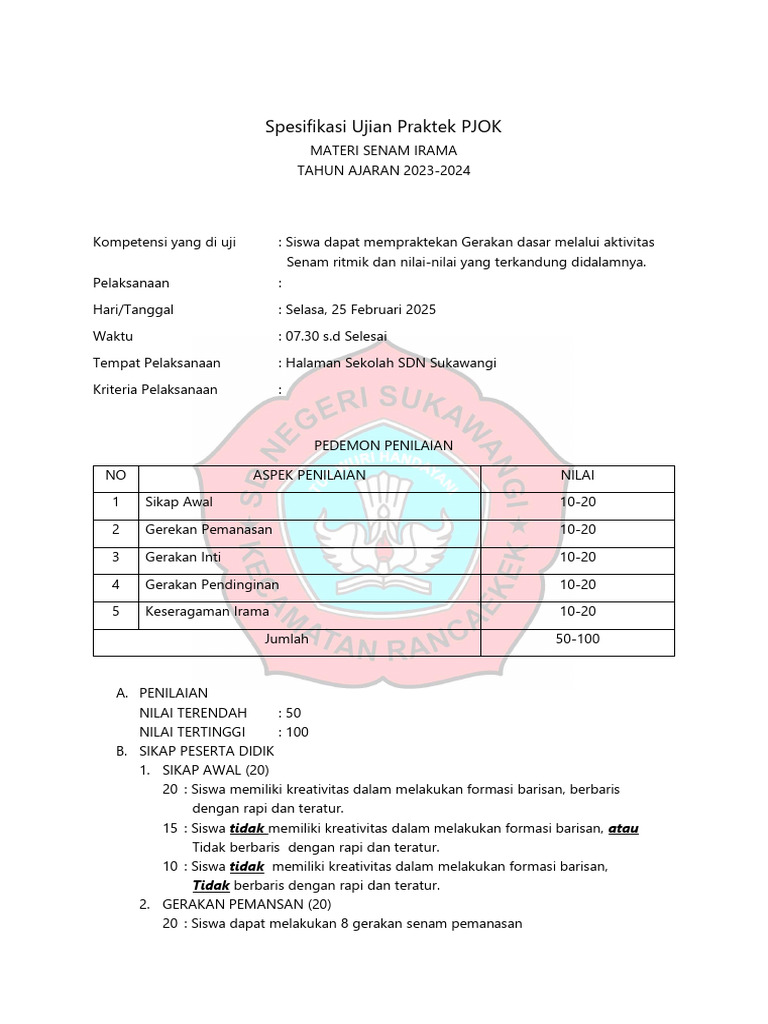 Ujian Praktek Senam Irama Kelas 6 PDF