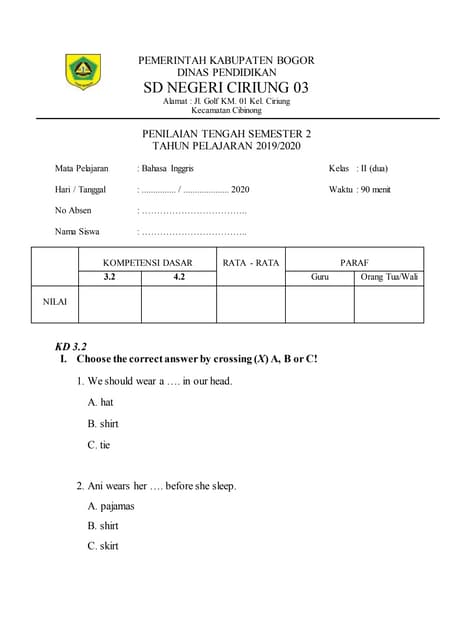 Latihan Soal TKA B Indonesia Paket 1 pdf