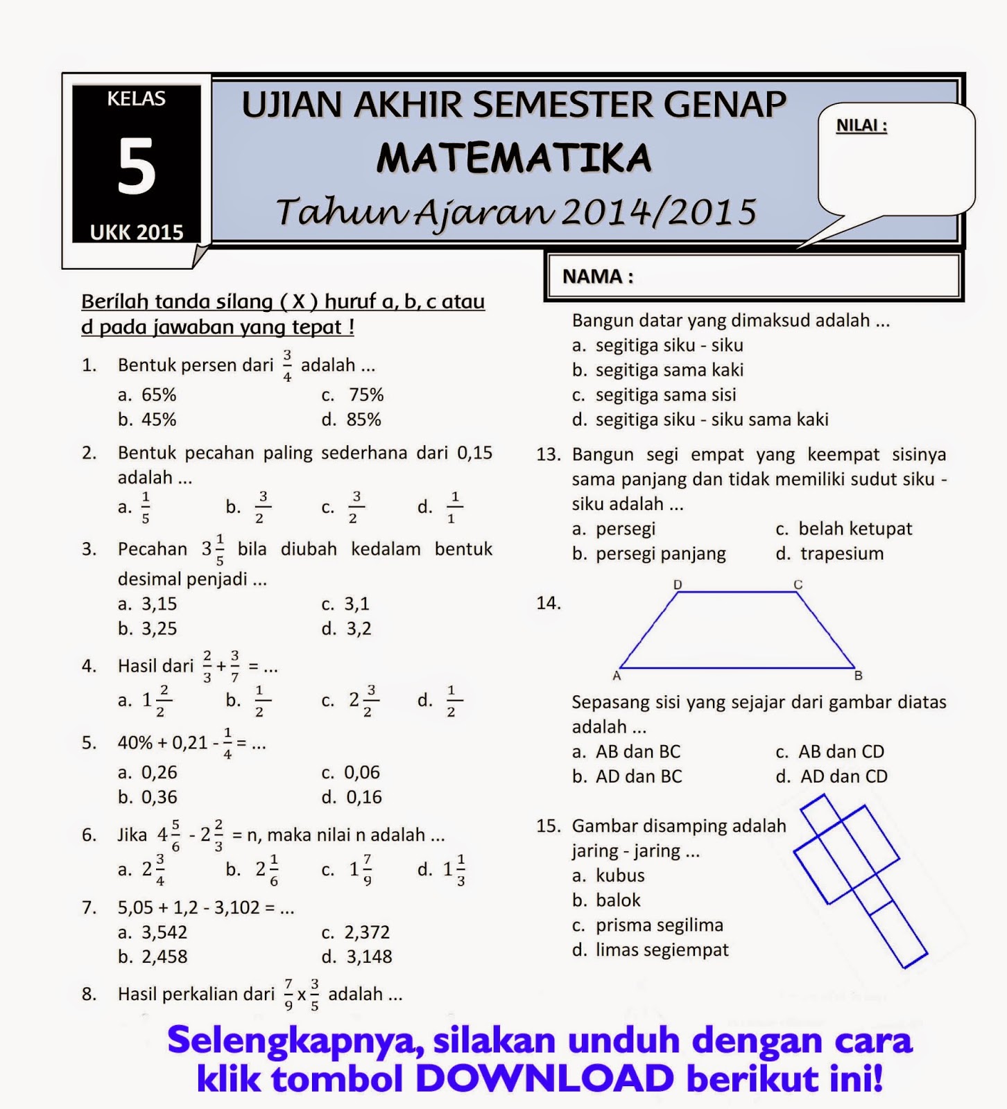 Pelajaran Matematika Kelas 2 Sd Semester 1 - Piffle me