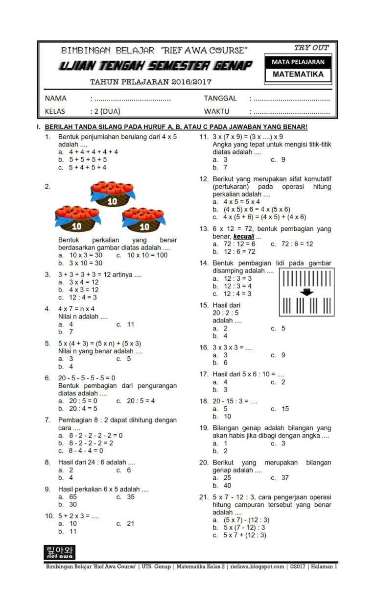 7 Contoh Soal MTK Kelas 2 SD HD dari Modul Bimbel yang Wajib Dicoba Siswa Sebelum Ujian Semester 1