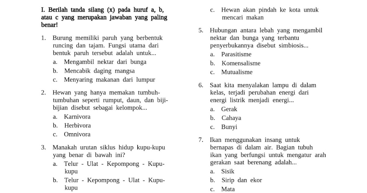 Paket 1 Soal SAS IPAS SD Kelas 3 Semester 1 dan Kunci Jawaban - JALURPPG ID