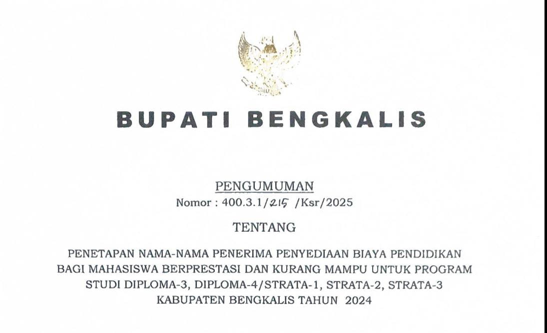 Pemerintah Kabupaten Bengkalis Umumkan Penerima Beasiswa 2024