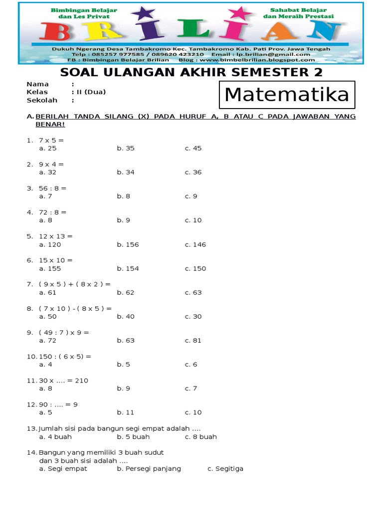 Menguasai Matematika Kelas 2 Panduan Lengkap Mengunduh Soal UAS dan Menguasai Matematika Kelas 2 Panduan Lengkap Mengunduh Soal UAS dan