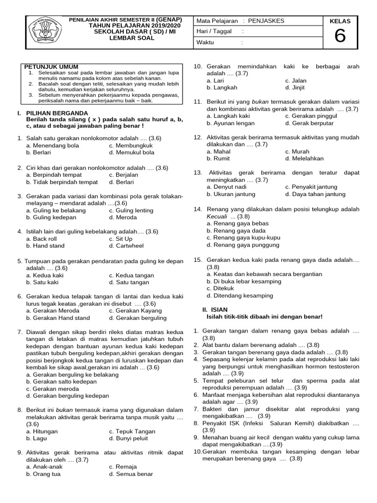 7 Rahasia Contoh Soal UTS Penjaskes Kelas 6 SD KD 3.6 3.9 yang Wajib Tahu Sebelum Ujian!