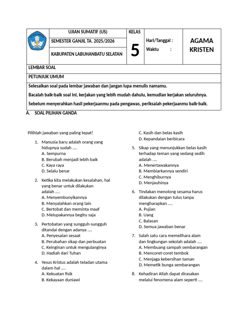 7 contoh soal ujian kelas 5 sd semester 1 krisen yang wajib tahu sebelum ujian