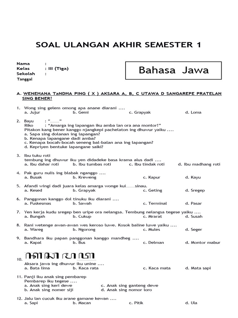 Akhirnya Ada Kumpulan Soal Bahasa Jawa Kelas 3 Semester 2 Lengkap dengan Kunci Jawaban, Wajib Diunduh Sebelum Terlambat