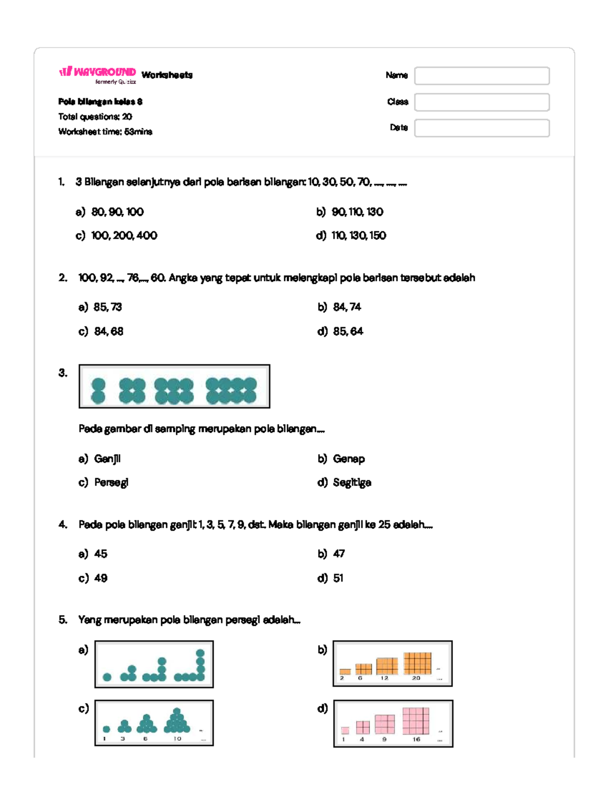 Pola Bilangan Kelas 8 Worksheets dan Latihan Soal - Studocu