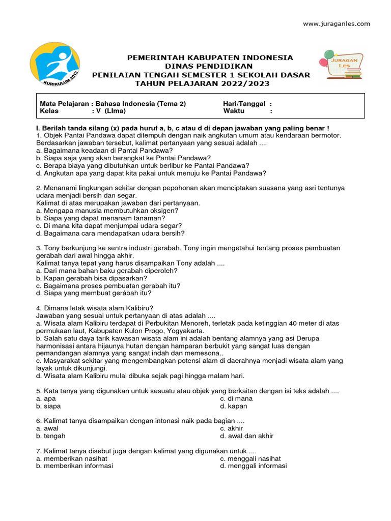 Contoh Soal MIT Kelas 5 Tema 2 Bahasa Indonesia yang Wajib Dikuasai Siswa Sebelum Ujian 2026