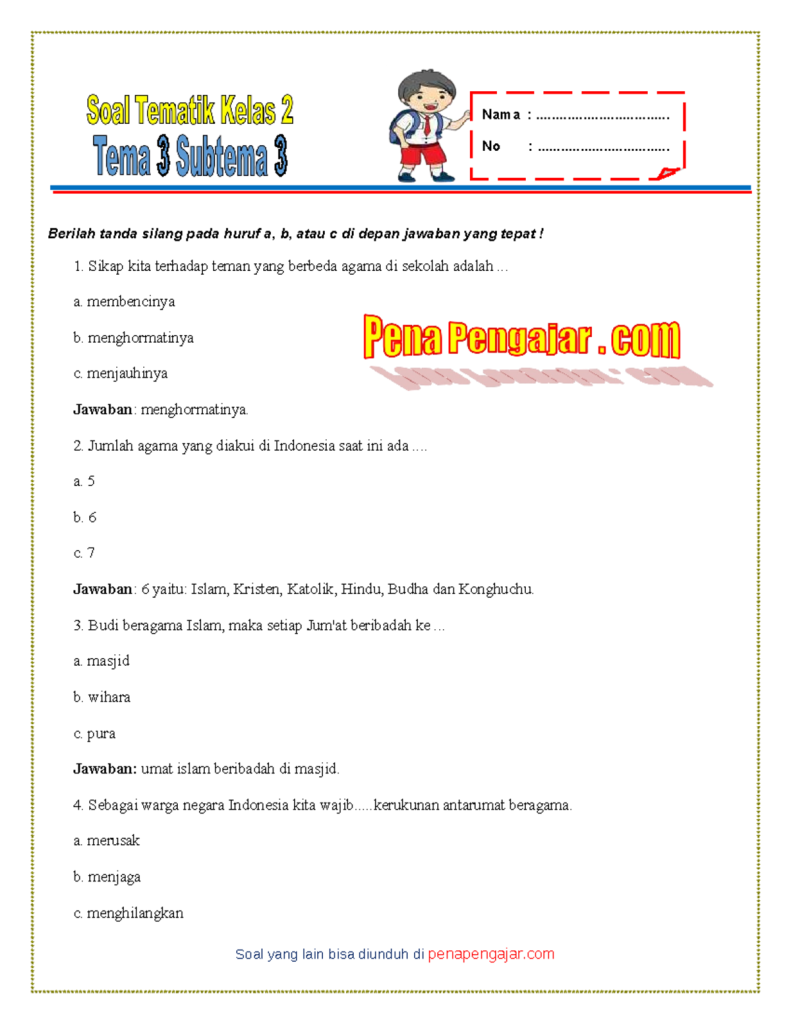 Download Kumpulan Soal Kelas 2 Tema 3 Subtema 3 dan Jawaban Lengkap untuk Latihan Ujian