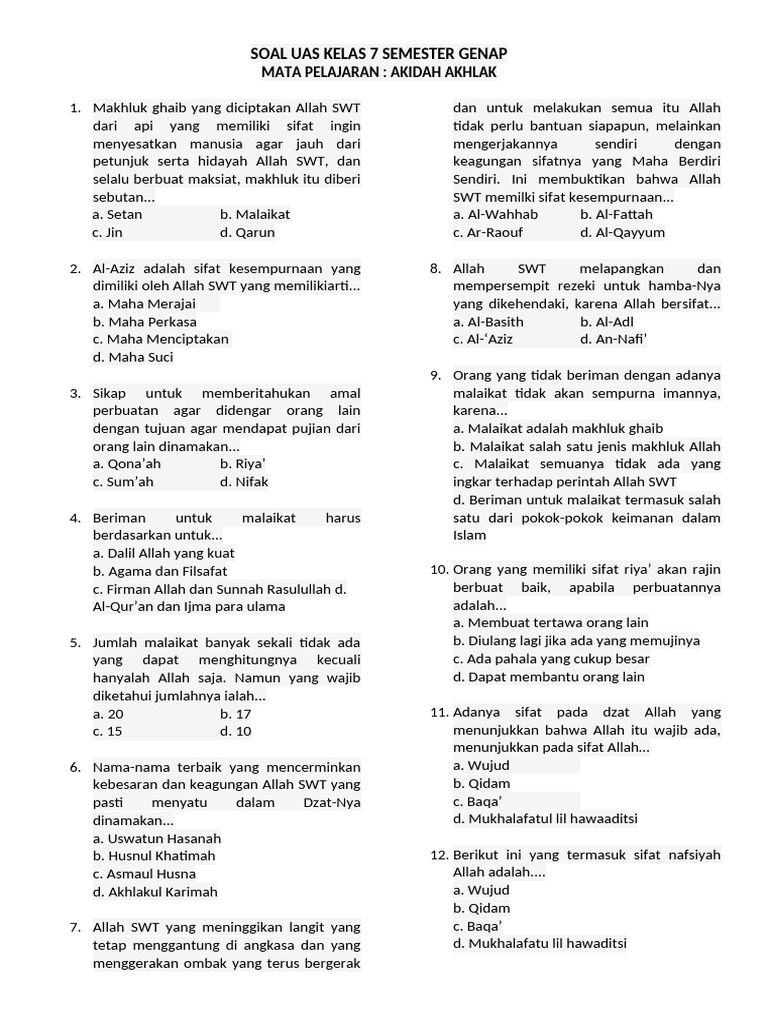 Inilah 20 Contoh Soal UAS SBK Kelas 7 Semester 2 Beserta Kunci Jawaban Terbaru 2026 yang Wajib Kamu Pelajari