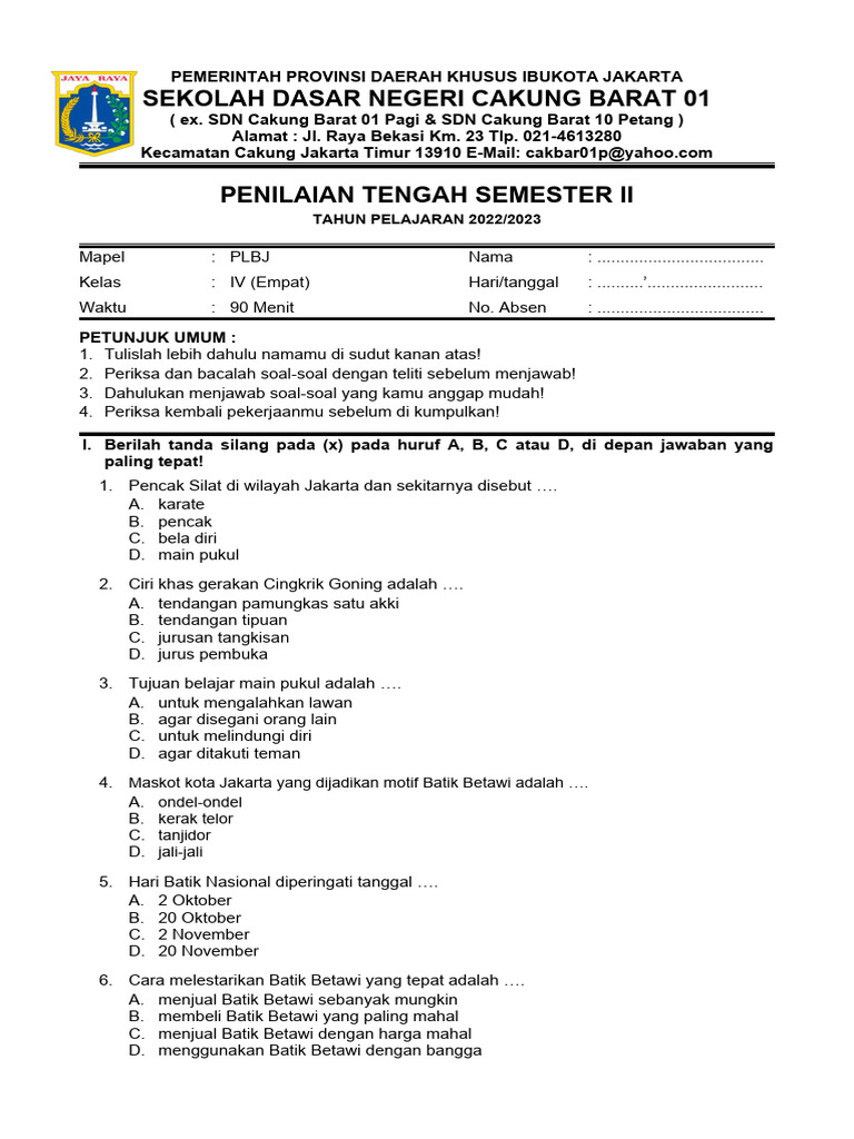 Rahasia Menguasai contoh soal uas plbj kelas 4 sd semester 2 dengan 5 Tips Ampuh