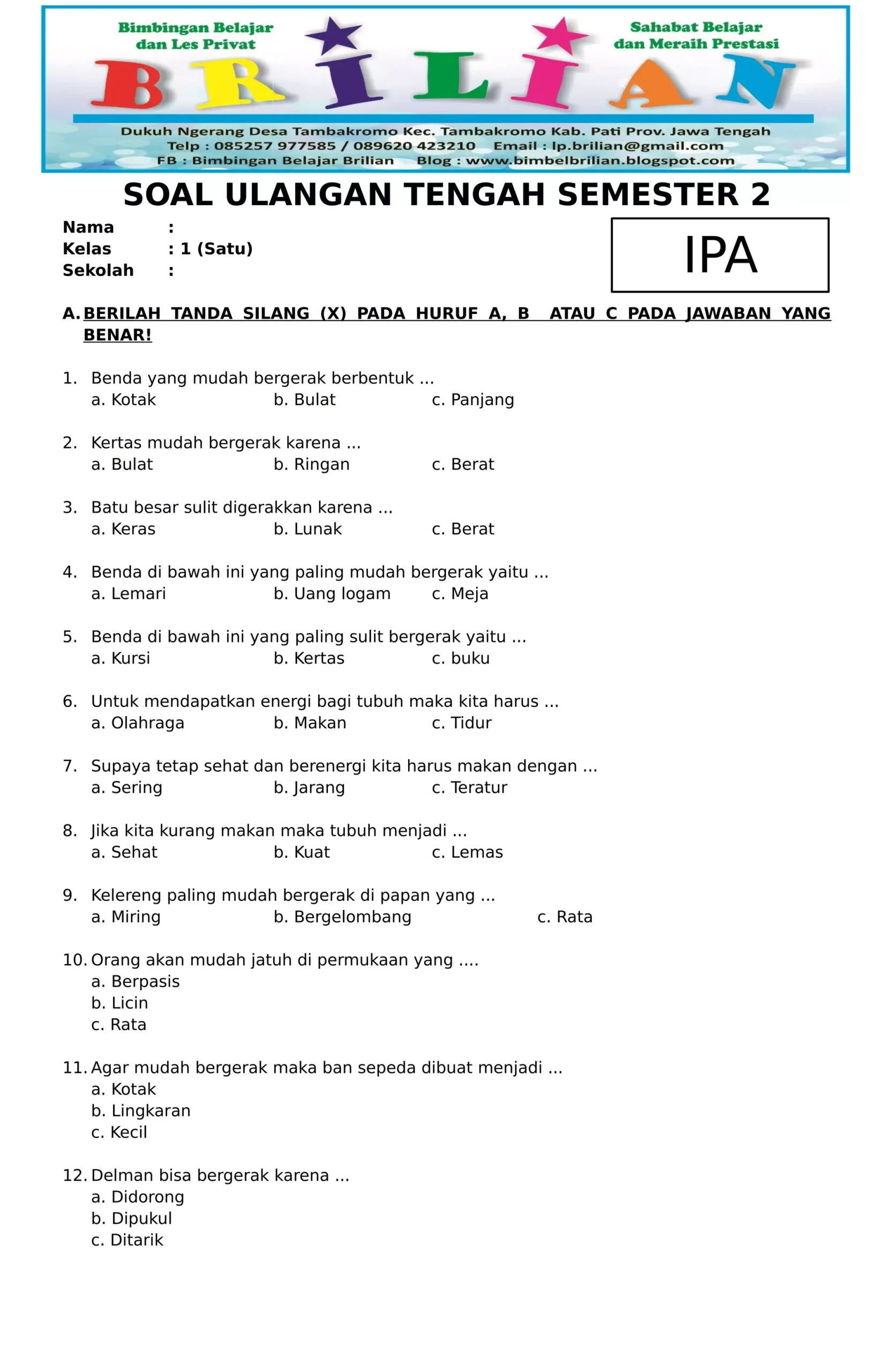 Terbukti Efektif! 5 Contoh Soal Ujian IPA Kelas 1 SD Semester 2 Bikin Anak Paham Cep