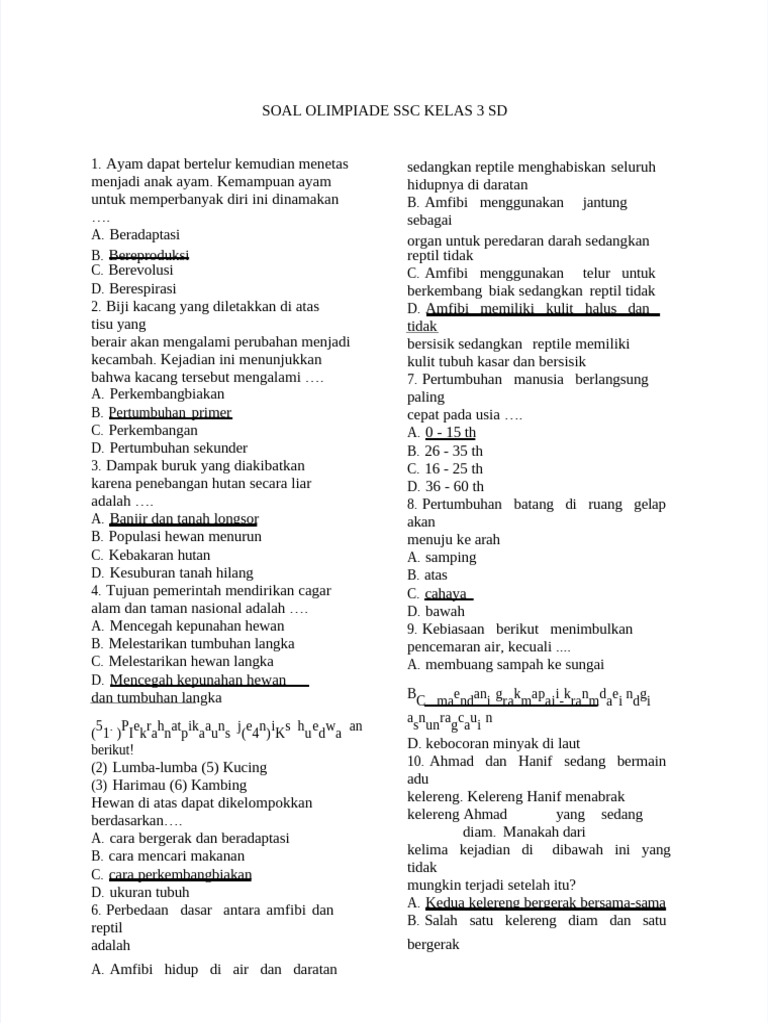 Soal Olimpiade SSC Kelas 3 SD PDF Soal Olimpiade SSC Kelas 3 SD PDF