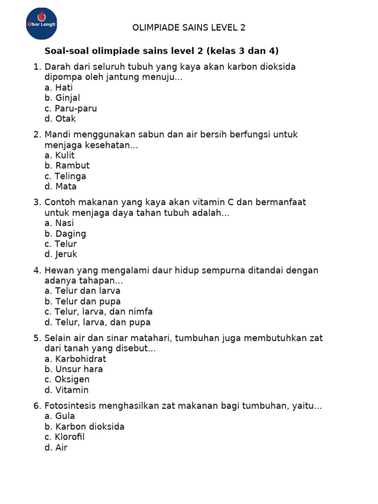 Ternyata Ini Rahasia Juara OSN: Download Kumpulan Soal Olimpiade Sains Kelas 3 dan 4 SD Sebelum Terlambat