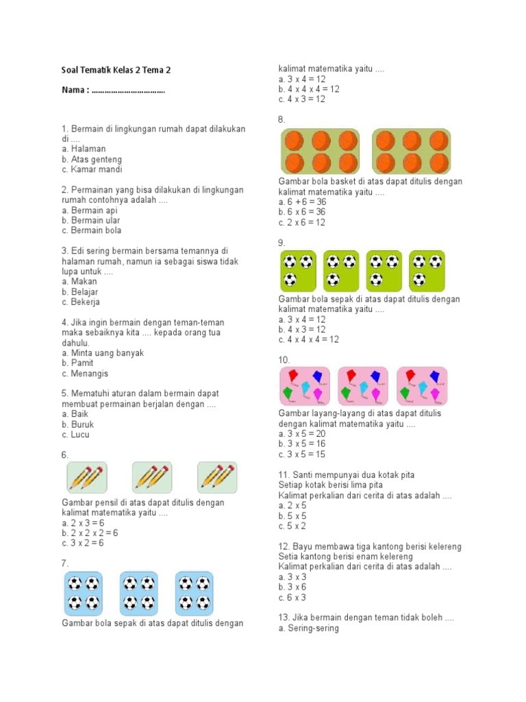 Soal Tematik Kelas 2 Tema 2 PDF
