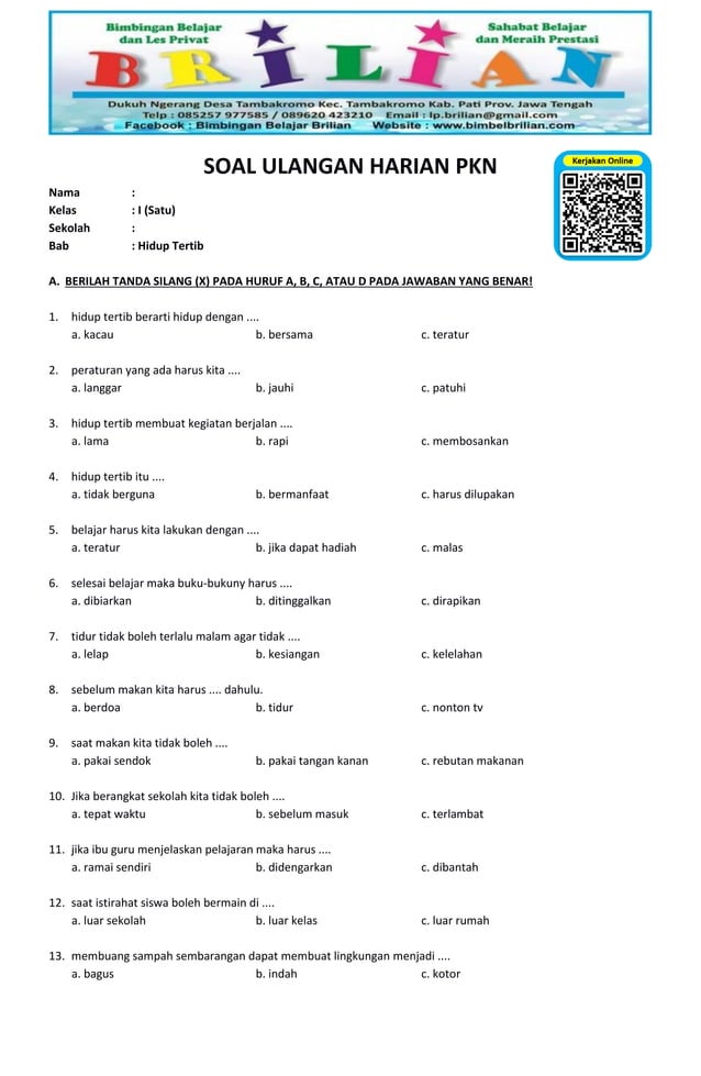 download kisi soal pkn kelas 3 sd k13 semester 1