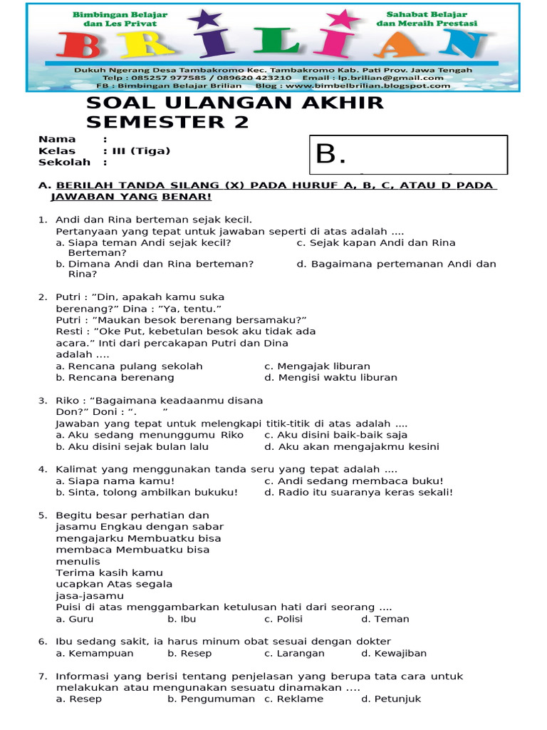 Ternyata Ini Kumpulan Soal Bahasa Indonesia Kelas 3 SD Semester 2 Terlengkap yang Wajib Diunduh Sebelum Terlambat Ternyata Ini Kumpulan Soal Bahasa Indonesia Kelas 3 SD Semester 2 Terlengkap yang Wajib Diunduh Sebelum Terlambat