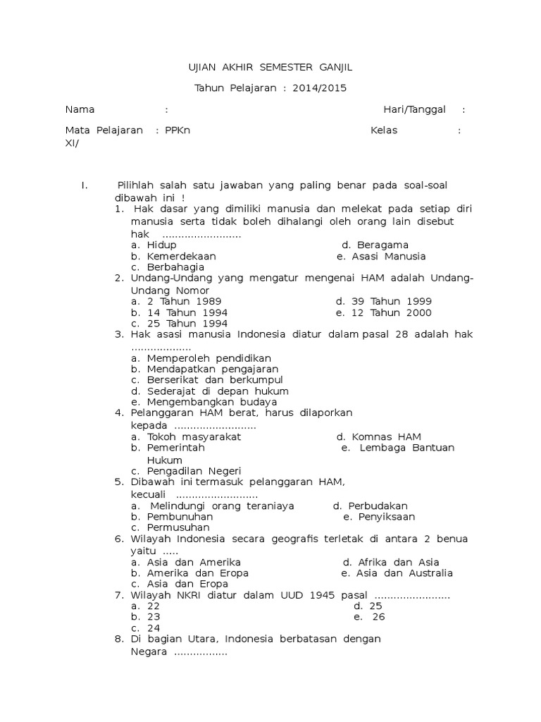 10 Contoh Soal UAS PKN Kelas XI Semester 2 yang Wajib Diketahui Sebelum Ujian!
