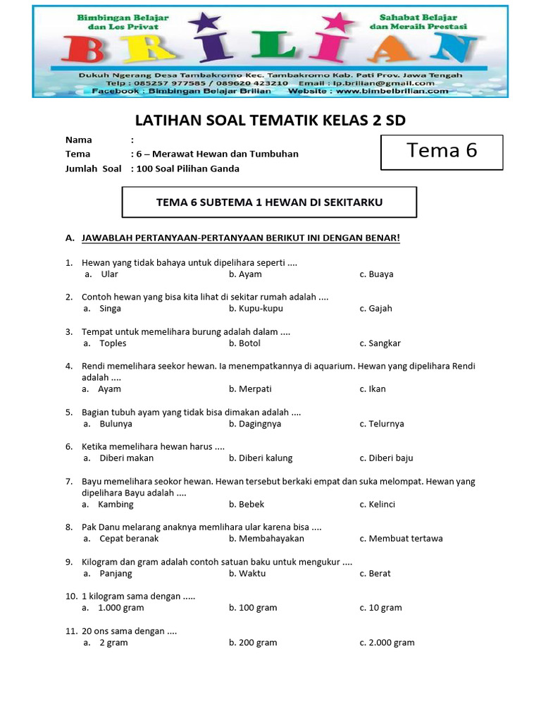 7 Contoh Soal Mid Tema 6 Kelas 2 yang Terbukti Bantu Anak Raih Nilai Tinggi Sebelum Ujian