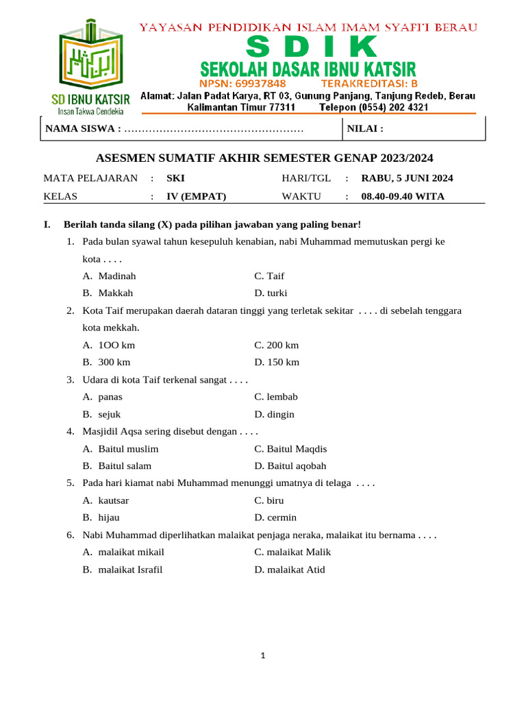 7 Rahasia cuntoh soal ski semester genaptp 17 18 kelas 4 mi Naik Nilai Seketika
