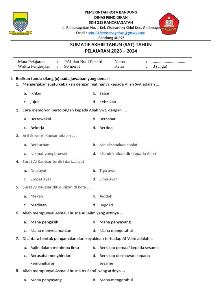 Wajib Tahu Contoh Soal Siswa PAI Kelas 3 SD Kurikulum 2013 Agar Nilai Sempurna Wajib Tahu Contoh Soal Siswa PAI Kelas 3 SD Kurikulum 2013 Agar Nilai Sempurna