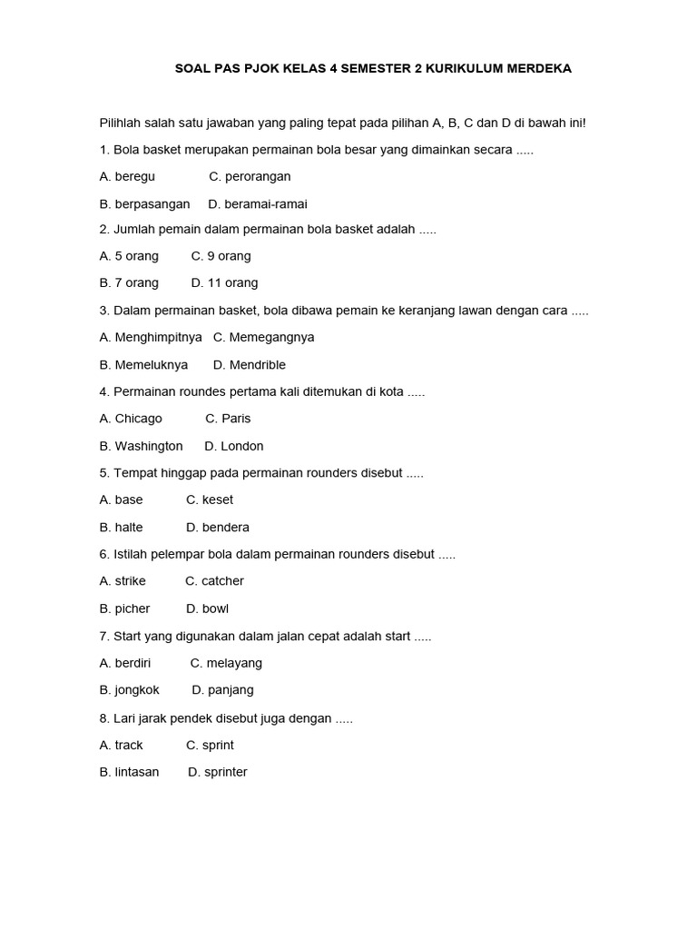 Wajib Tahu Kunci Jawaban Soal PJOK dari Buku Sekar Kelas 4 Semester 2 Terbaru
