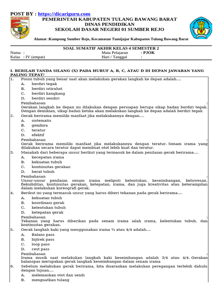 Wajib Tahu Rahasia Lulus Ujian dengan soal pjkor kelas 4 semester 2 pdf Terbaru